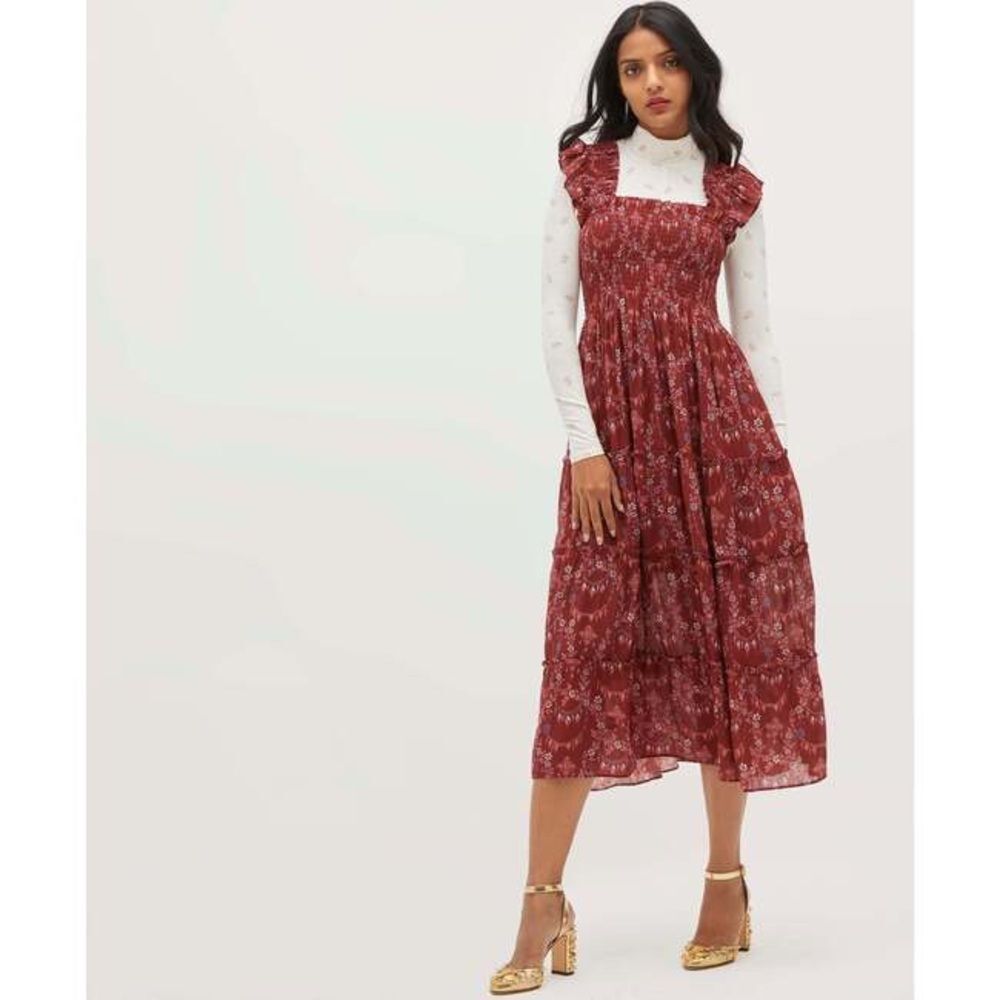 Hill House Burgundy Floral Smocked Midi Dress